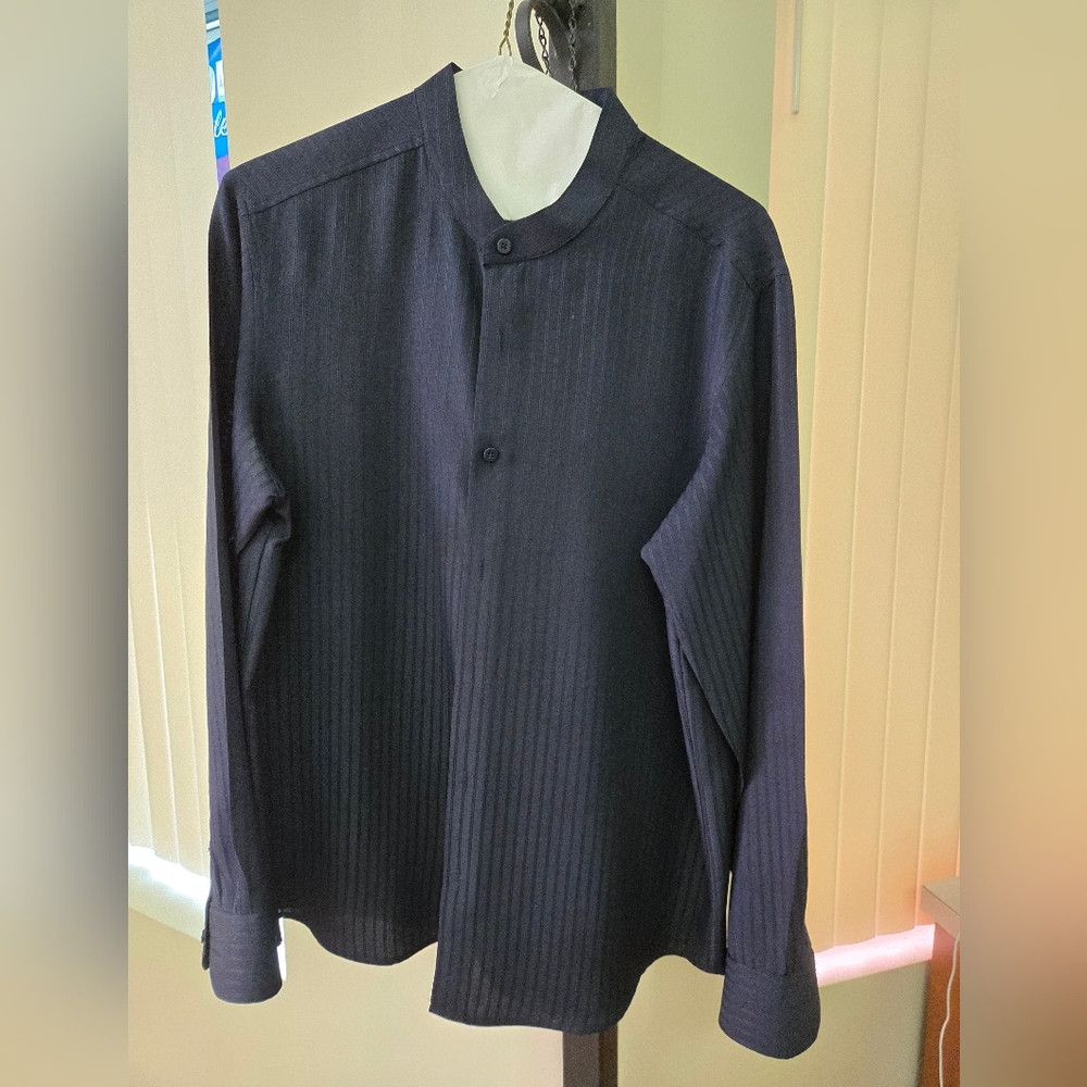 Elegant Blue Mandarin Collar Dress Shirt
